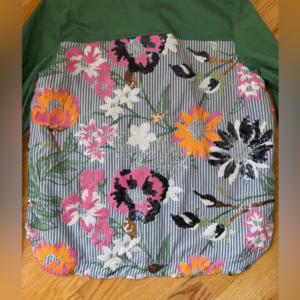 Vilagallo Embroidered Sequin Jacket Women’s 40 Green Floral Back Statement Spain - Picture 14 of 15